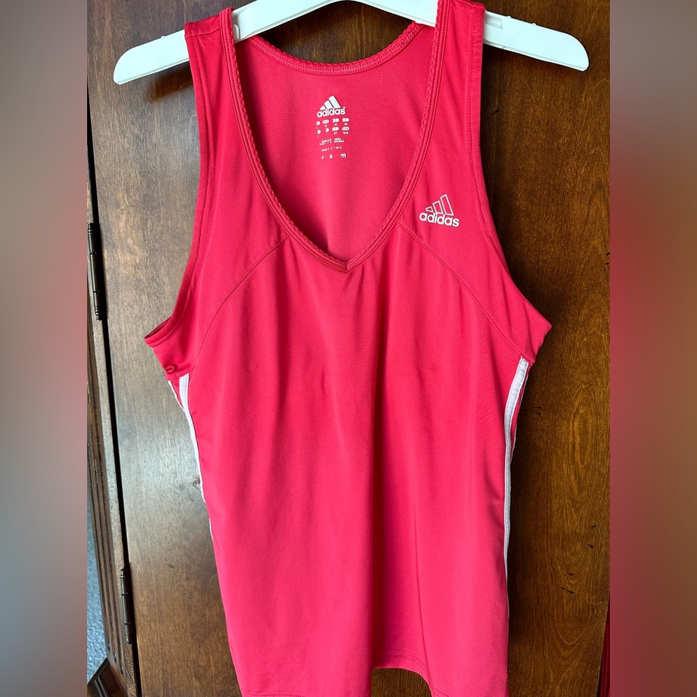 Adidas Pink with white three stripe and white logo and shelf bra